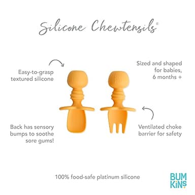 Bumkins Baby Utensils Set, Chewtensils Silicone Spoons for Dipping, Self-Feeding, Baby Led Weaning, Trainer Learning, First Stage Eating, Soft Practice Fork and Spoon, Babies 6 Months, Tangerine - Image 5