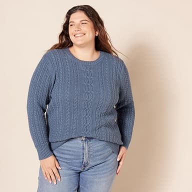 Amazon Essentials Women's Soft Fisherman Cable Long-Sleeve Crewneck Sweater (Available in Plus Size), Blue Heather, Small - Image 6