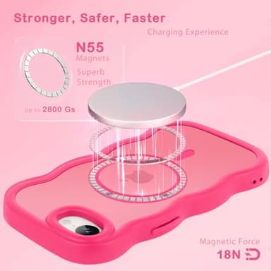 Amzfield Magnetic for iPhone 16e Case, Compatible with Magsafe Wavy Frame Cute Design Translucent Matte Hard Back Silicone Bumper Shockproof Protective Phone Case for iPhone 16 e Women Girls, Hot Pink - Image 3