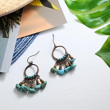 Boho Turquoise Drop Dangle Earrings Vintage Turquoise Beads Copper Earrings Western Dangling Earrings for Women Trendy - Image 4
