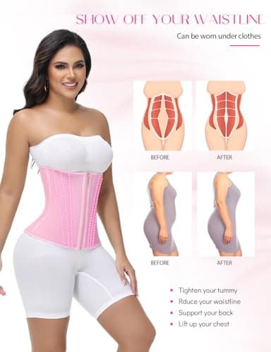 SHAPSHE Waist Trainer for Women Tummy Control Workout Waist Cincher Corset Shapewear Postpartum Body Shaper Faja with Zipper Hook Pink - Image 2