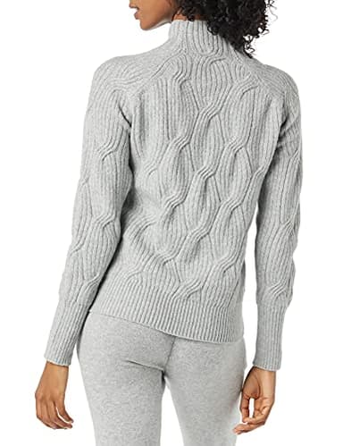 Amazon Essentials Women's Winter Long-Sleeve Sweater, Soft Touch Funnel Neck Cable Knit, Grey Heather, Medium - Image 3