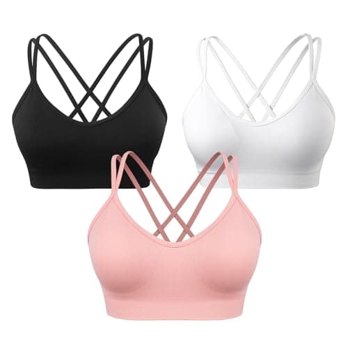 VEQKING Women's Cross Back Sports Bra Padded Strappy Medium Support Yoga Bra for Workout Fitness 3 Pack - Image 1