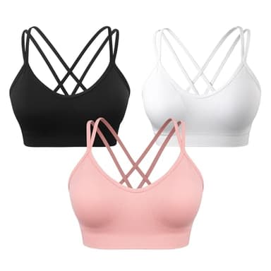 VEQKING Women's Cross Back Sports Bra Padded Strappy Medium Support Yoga Bra for Workout Fitness 3 Pack - Image 1