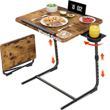 Folding TV Tray Adjustable Dinner - Trays for Eating On Couch Wooden Tables Mate Stand Foldable Desk with Cup Holder Portable - Image 1