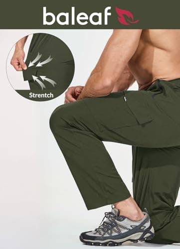 baleaf Men's Hiking Pants Cargo Quick Dry Water Resistant Elastic Waist Straight Leg Lightweight UPF50+ for Work Dark Army Green Size XL - Image 5