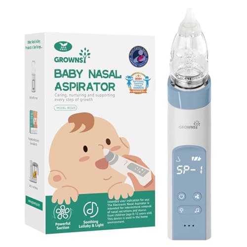 GROWNSY Nasal Aspirator for Baby, Electric Nose Aspirator for Toddler, Baby Nose Sucker, Automatic Nose Cleaner with 3 Silicone Tips, Adjustable Suction Level, Music and Light Soothing Function, Blue - Image 1