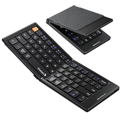 ProtoArc Foldable Compact Keyboard, XK04 Portable Bluetooth Keyboard with PU Leather Cover, Pocket-Sized Wireless Travel Keyboards for iPad, iPhone, Smartphone, Tablet and Laptop - Black - Image 1