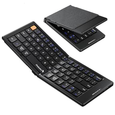 ProtoArc Foldable Compact Keyboard, XK04 Portable Bluetooth Keyboard with PU Leather Cover, Pocket-Sized Wireless Travel Keyboards for iPad, iPhone, Smartphone, Tablet and Laptop - Black - Image 1