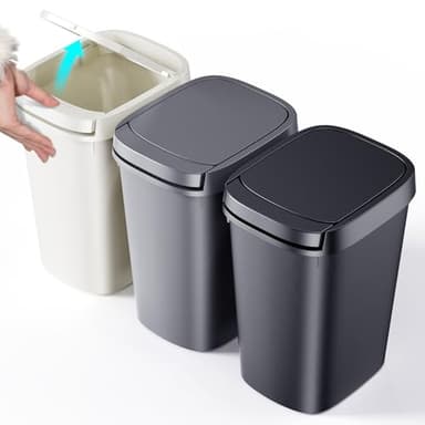 CEROELDA 3 Pack Bathroom Trash Can with Lid, 10L/2.6 Gal Small Garbage Can with Press Top Lid, Slim Plastic Waste Basket for Toilet, Office, Bedroom (Muti 1, 3 Pack) - Image 1