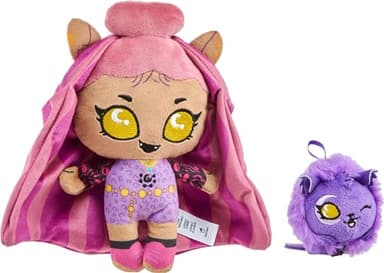 Monster High Plush Doll Set, Ghoul N Go Clawdeen Wolf 6.5-inch Plushie with Pet Dog Crescent and Kid-Sized Backpack - Image 3
