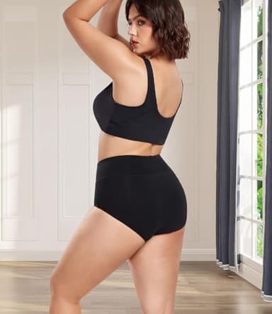 wirarpa Women's Postpartum Underwear High Waisted Ladies Cotton Panties Full Coverage Briefs 5 Pack Black 2X-Large - Image 6