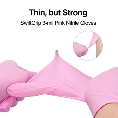 SwiftGrip Pink Nitrile Gloves, 3-mil, Industrial Gloves Disposable Latex Free, for Cleaning & Esthetician, Rubber Powder-Free, 100-ct Box (Medium) Medium (Pack of 100) - Image 8