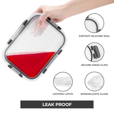 Freshware Glass Storage Containers with Lids, 24 Pieces, 12 Containers with 12 Lids, Glass Meal Prep Containers, Leak Proof, Freezer Safe - Image 3