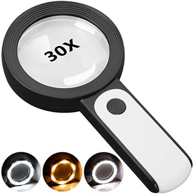 JMH Magnifying Glass with Light, 30X Handheld Large 18LED Cold and Warm Light with 3 Modes, Illuminated Magnifier for Seniors Reading, Inspection, Coins, Jewelry, Exploring - Image 1