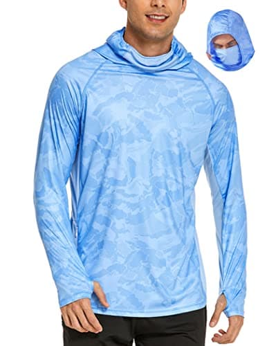 COOrun Men's Hooded Fishing Shirts UPF 50+ Long Sleeve Hoodie with Mask Lightweight Rash Guard for Men Camo SPF UV Sun Shirt - Image 1