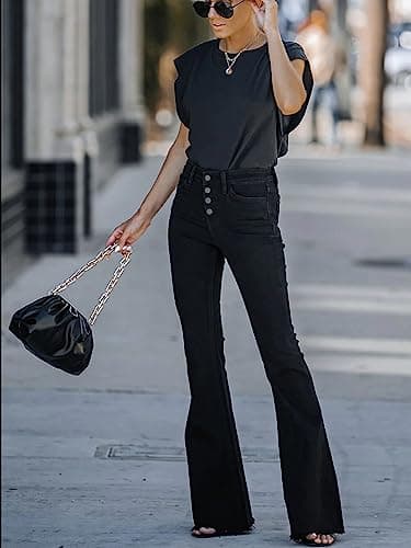 KUNMI Women's Flare Bell Bottom Jeans High Waisted Wide Leg Bootcut Jeans Stretchy Denim Pants - Image 5