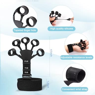 5 PCS Grip Strength Trainer Kit, Hand Gripper Strengthener, Forearm Strengthener, Finger Strengthener, Finger Exerciser, Stress Relief Ball, Forearm Workout Ring for Muscle Building and Injury Recover - Image 5