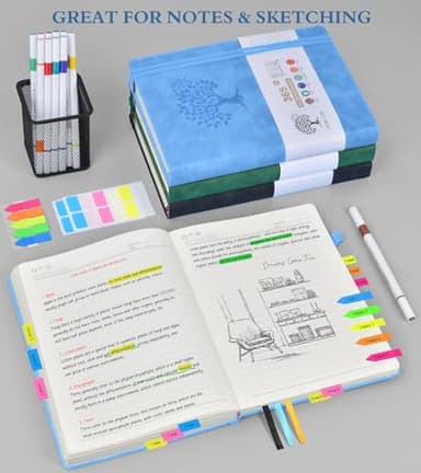 PERCUN B5 Lined Journal Notebook - 365 Page Large Leather Journals for Writing Women Men，Hardcover Notebook with 100Gsm Thick Pages，Daily Diary for Travel, Work，School，College Ruled (7.6" x 10.3") - Image 4