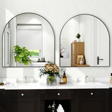 XRAMFY 31"x32" Arched Wall Mirror for Bathroom, Black Vanity Mirror for Bedroom, Living Room, Entryway, Decorative Hanging Mirror for Wall - Image 9