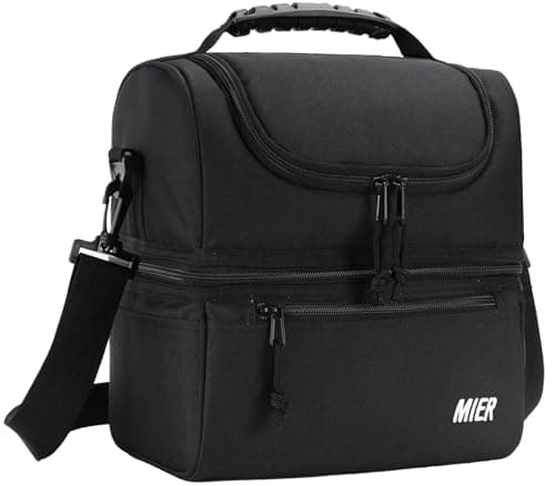 MIER Adult Lunch Box Insulated Lunch Bag Large Cooler Tote Bag for Men, Women, Double Deck Cooler(Black Large) - Image 1