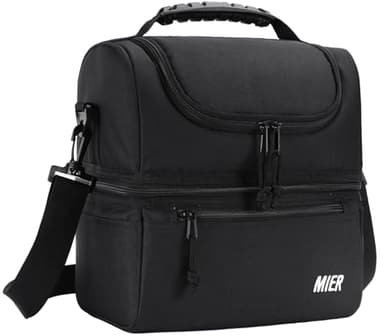 MIER Adult Lunch Box Insulated Lunch Bag Large Cooler Tote Bag for Men, Women, Double Deck Cooler(Black Large) - Image 1