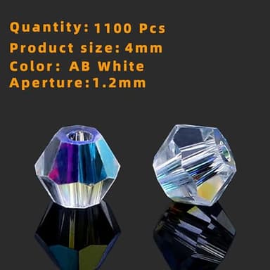Laopottbeads 1100PCS 4mm Bicone Crystal Glass Beads for Jewelry Making, Sparkling Mini Beads for Suncatchers, DIY Bracelets & Craft Projects (AB White) - Image 7