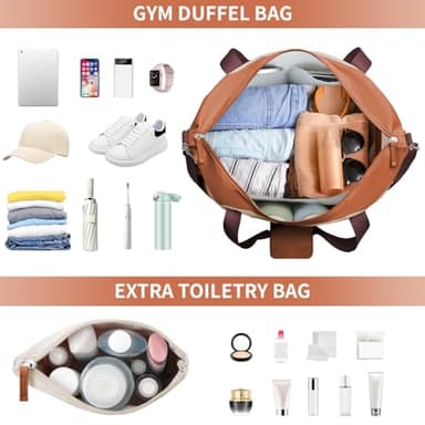 ETRONIK Gym Bag for Women, Travel Duffel Bag with USB Charging Port, Weekender Overnight Bag with Wet Pocket and Shoes Compartment for Women, Travel, Gym, Yoga (Brown/Khaki/Orange) - Image 4