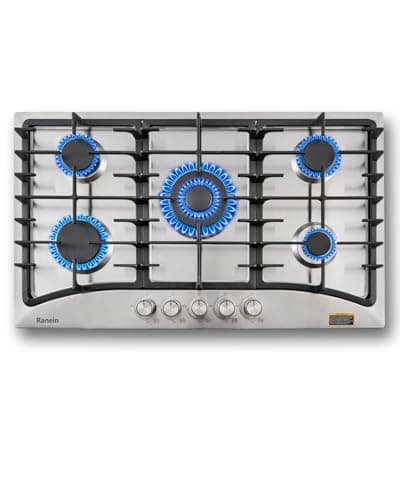 Ranein 5-Burner Gas Cooktop, 34-Inch Gas Stove Top Compatible with Thermocouple Protection, Built-in Gas Stove, 304 Stainless Steel Panel, Compatible with NG&LPG for Apartment and Indoor - Image 1