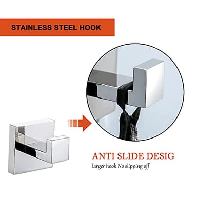 4-Piece Bathroom Hardware Set Chrome Bath Towel Bar Holder Sets Wall Mounted Stainless Steel Square Bathroom Accessory Kit, Polished Chrome 23.6 Inch - Image 6