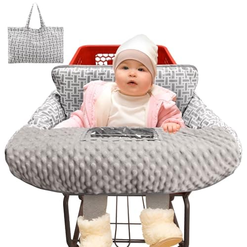 Pozico Minky Dot Shopping Cart Cover for Baby - Soft and Cozy High Chair Cover, Portable and Machine Washable-Gray Rectangle Print - Image 1
