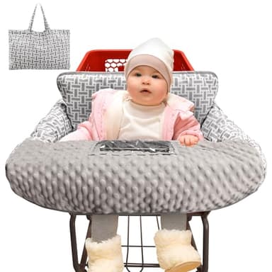 Pozico Minky Dot Shopping Cart Cover for Baby - Soft and Cozy High Chair Cover, Portable and Machine Washable-Gray Rectangle Print - Image 1
