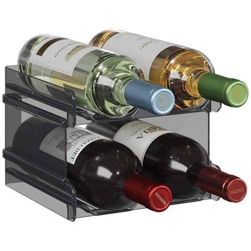 Lifewit Plastic Stackable Wine Rack for refrigerator, Cabinet, Countertop,Wine Bottle Holder, Water Bottle Organizer for Fridge, Pantry, Black, Hold 4 Bottles - Image 1
