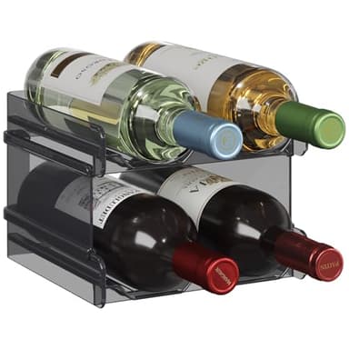 Lifewit Plastic Stackable Wine Rack for refrigerator, Cabinet, Countertop,Wine Bottle Holder, Water Bottle Organizer for Fridge, Pantry, Black, Hold 4 Bottles - Image 1