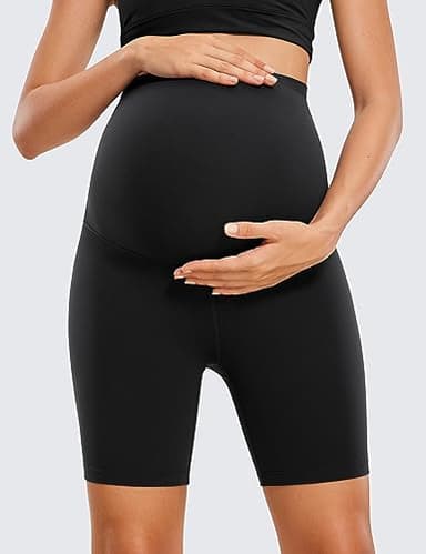 CRZ YOGA Womens Butterluxe Maternity Biker Shorts Over The Belly 6" - Pregnancy Yoga Workout Activewear Black Medium - Image 2