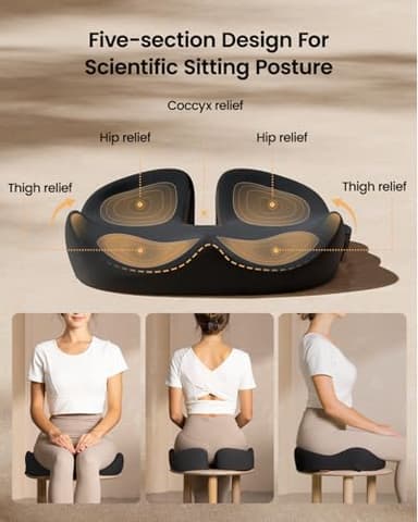ProtoArc Seat Cushion, Office Chair Cushion for Sciatica, Coccyx Cushion, Ergonomic Memory Foam Seat Cushion for Car, Home, Pressure Relief Pad for Hip, Tailbone, All Day Comfort - Black - Image 3