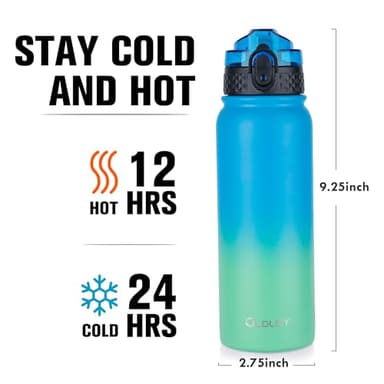 Oldley Insulated Water Bottle 20oz Water Bottles with Straw, Stainless Steel Water Bottle with 3 Lids, Double Wall Vacuum Bottles for Adult Kids, Sports Bottles for School Travel, Tropical Rainforest - Image 3