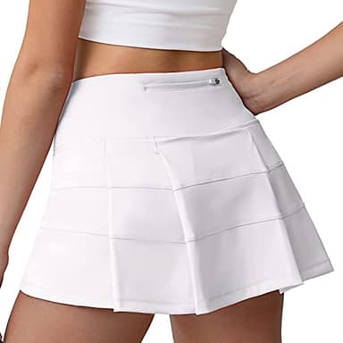 Husnainna High Waisted Pleated Tennis Skirt with Pockets Athletic Golf Skorts for Women Casual Workout Built-in Shorts 018BZQ-White/a2 - Image 4
