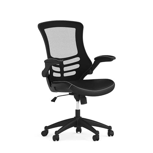Flash Furniture Kelista Mid-Back Swivel Office Chair with Adjustable Seat Height, Ergonomic Mesh Desk Chair with LeatherSoft Seat, Black - Image 1