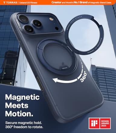 TORRAS 360 Magnetic Stand for iPhone 17 Pro Max Case, [Fit for MagSafe] [4X Military-Grade Protection] Slim Case for iPhone 17 Pro Max, 6.9", Translucent Deep Blue, Ostand O3 Fitness Series - Image 2