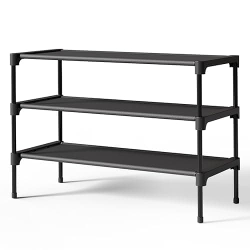 Kitsure Shoe Rack - Non-Woven Shoe Rack Shelf, Shoe Organizer for Closet, Entryway, Garage & Corridor, Stackable Shoe Shelves, 27.5" Wide - 3 Tier, Black - Image 1