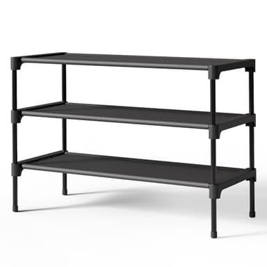 Kitsure Shoe Rack - Non-Woven Shoe Rack Shelf, Shoe Organizer for Closet, Entryway, Garage & Corridor, Stackable Shoe Shelves, 27.5" Wide - 3 Tier, Black - Image 1