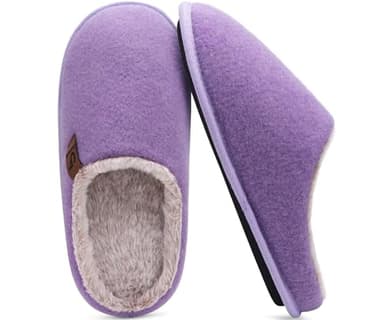 COFACE Womens House Slippers Ladies Memory Foam Warm Fuzzy Scuff Slipper Slip On Lightweight Felt Bedroom Shoes With Indoor Outdoor Rubber Sole, Light Purple Size 7 - Image 7