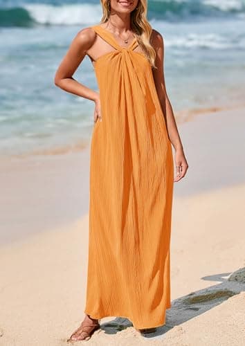 PRETTYGARDEN Womens 2025 Casual Long Summer Dresses Sleeveless Strappy Loose Flowy Beach Vacation Maxi Dress with Pockets (Orange Yellow,X-Large) - Image 3