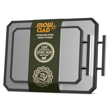 SNOWCLAD Stainless Steel Cutting Board,Double Sided Steel Cutting Board Set for kitchen,Stainless Steel/Wheat straw pp Large for meat,Dishwasher Safe [16 * 11+12 * 8.3 Inch] - Image 1