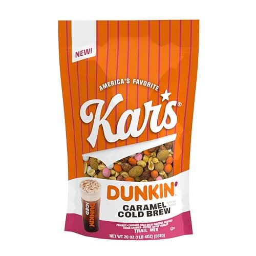 Kar’s Nuts Dunkin’ Caramel Cold Brew Mixed Nuts – Sweet Candy-Coated Nuts Mix, 20oz Resealable Pouch (Pack of 6) – Trail Mix Sweet Snacks for Adults & Kids - Image 1