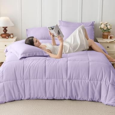 JOLLYVOGUE Queen Comforter Set, Ultra-Soft Bed in a Bag Queen Size 7 Pieces, Oeko-TEX Certified Bedding Set with Down Alternative Comforter, Sheets, Pillowcases & Shams, Lavender - Image 6