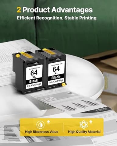 64XL Black Ink Cartridge Replacement for HP Ink 64 for HP 64XL Black Ink Cartridge Printer Ink 64 Work for Envy Photo 7855 7858 7155 7158 6255 6258 Inspire 7200e 7900e 7955e Tango X Terra (2 Pack) - Image 4