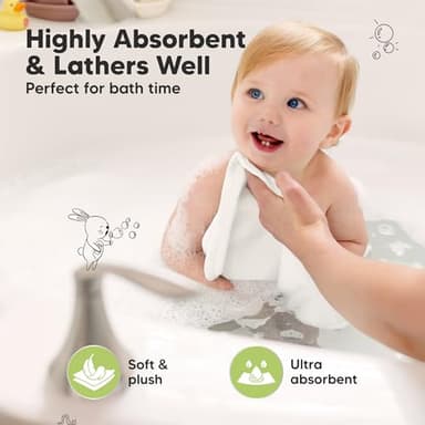 6-Pack Baby Washcloths - Soft Absorbent Viscose from Bamboo Wash Cloths for Babies, Kids, Toddlers, Infant, Newborn Bath Towels, Gentle on Sensitive Skin, 10x10 Reusable Face Towels (White) - Image 3