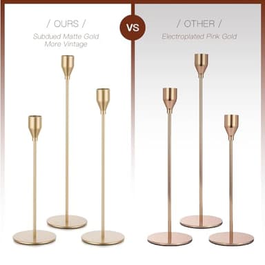 Candeldo Gold Taper Candle Holders: Tall Candlestick Holder for Table Centerpiece Set of 3 Metal Candles Stick Holders Stand Wedding Decor - Image 3